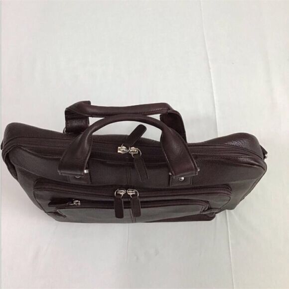 Levenger Brown Laptop Bag Briefcase Adjustable Shoulder Strap - Picture 5 of 12